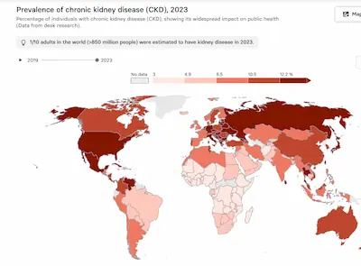 choropleth map showing kidney disease data
