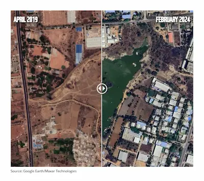 Slider showing the revival of the wetlands in recent years